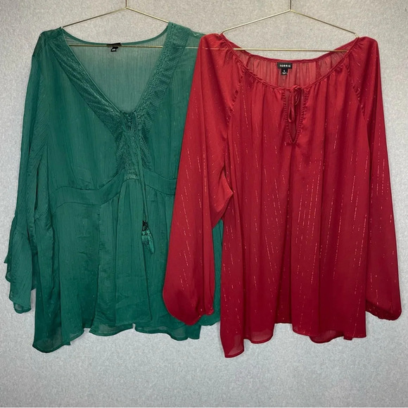 Torrid Bundle Chiffon Metallic Weave Semi- Sheer Blouse Tops 5X - Picture 1 of 14